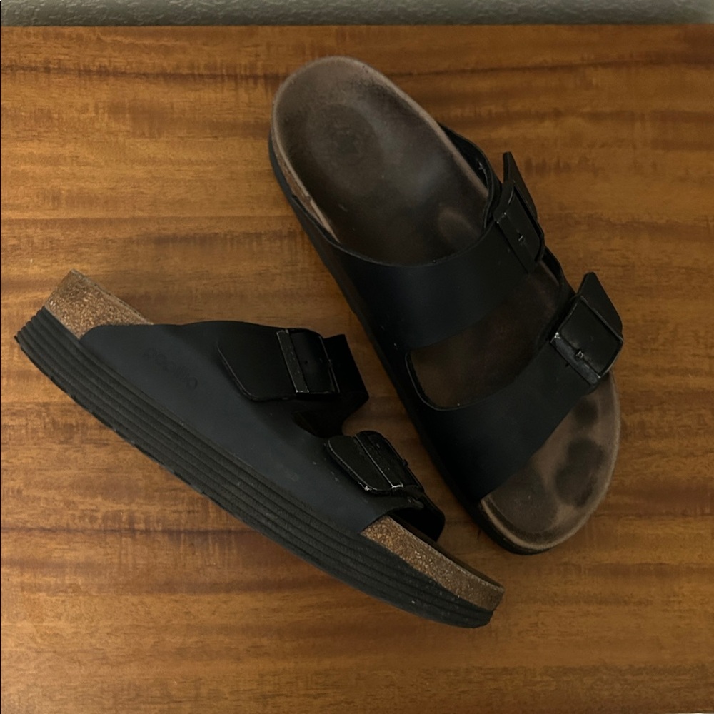 Papillio Birkenstock Black Leather Sandals, size 40